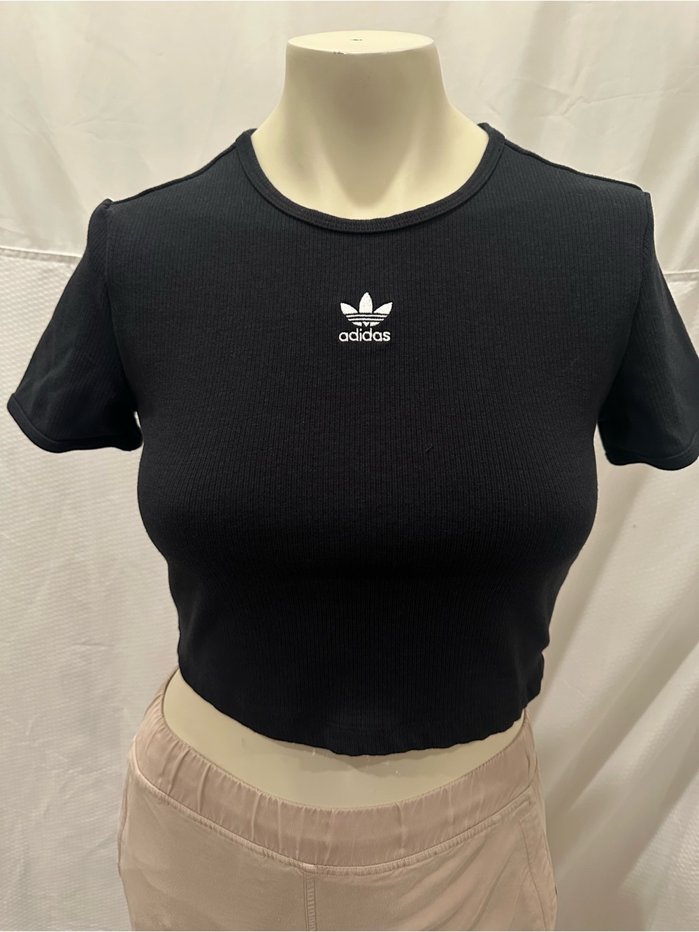 adidas Black Ribbed Cropped Baby Tee